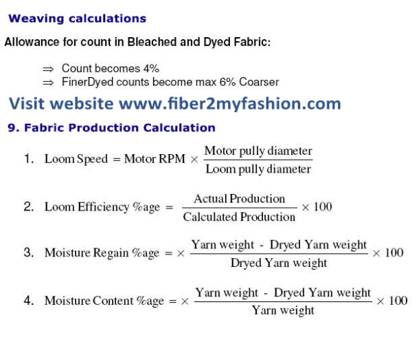 Weaving Calculations Formula FIBER2MYFASHION